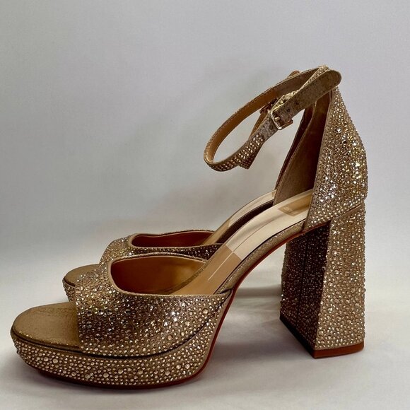 Dolce Vita Pandro Crystal Platform Heels Size 10 Light Gold Open Toe Sandals - Picture 3 of 16